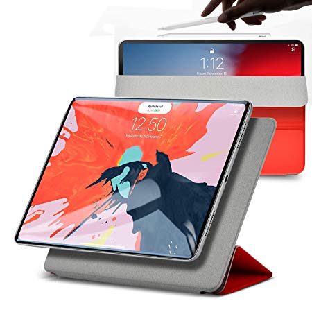 rooCASE iPad Pro 12.9 2018 Case, Magnetic Smart Folio Case for Apple iPad Pro 12.9-inch 2018 [Support Apple Pencil Charging] Magnetic Attachment, Auto Sleep/Wake, Trifold Stand Case, Red