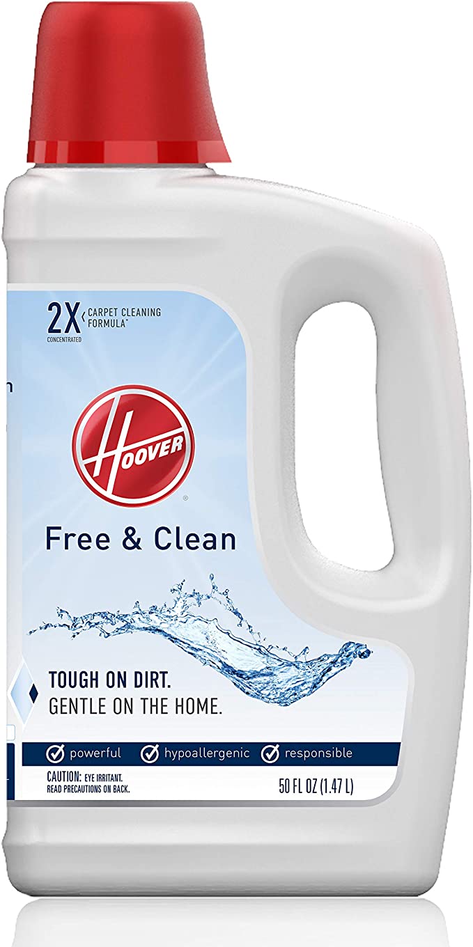 Hoover Free & Clean Deep Cleaning Carpet Shampoo, Concentrated Machine Cleaner Solution, 50oz Hypoallergenic Formula, AH30952, White, 50 Fl Oz