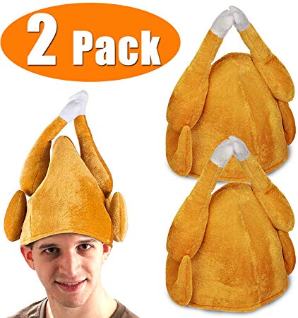Turkey Hats - 2 Pack Plush Turkey Costumes - Thanksgiving Party Hats - Roasted Turkey Hat Men Women Kids