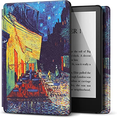 TNP Case for 6.8" Kindle Paperwhite 11th Generation 2021 / Kindle Paperwhite Signature Edition, PU Leather Cover, Protective Sleeve Folio Case for Kindle E-Reader with Auto Sleep/Wake, Cafe at Night