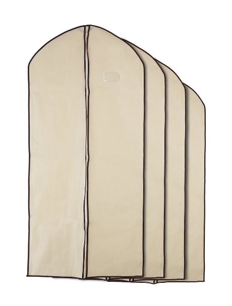 Home Zone - 8 Piece Multi Pack of Breathable Garment Bag Clothes Covers - Coffee and Cream Finish - 4  Medium 90cms  60cms and 4  Large 130cms  60cms