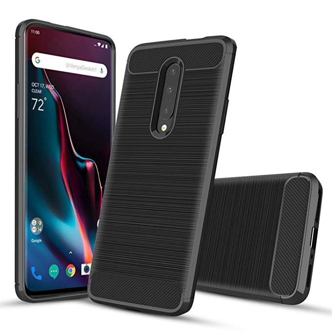 OnePlus 7 Pro Case, OnePlus 7 Pro Phone Case Carbon Fiber Brushed Texture [Shock Resistant Slim Thin] Soft Flexible TPU Protective Frosted Shield and Non-Slip Cover, Black