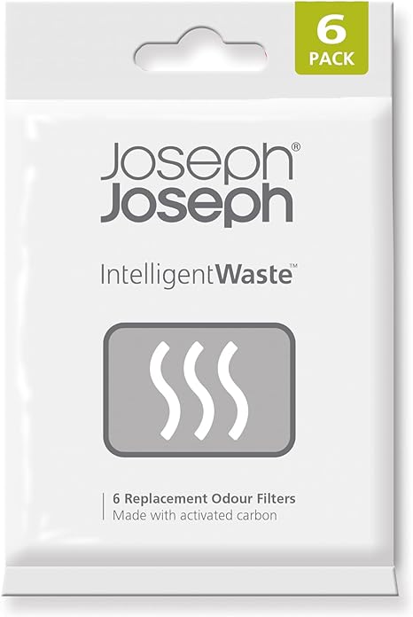 Joseph Joseph Intelligent Waste Activated Carbon Odor Filter Refills for Food Waste Caddy Kitchen Bin - Pack of 6