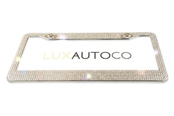 Lux Auto Co 7 Row Bling License Plate Frame - High Quality Rhinestone Crystals with Chrome Plated Hardware