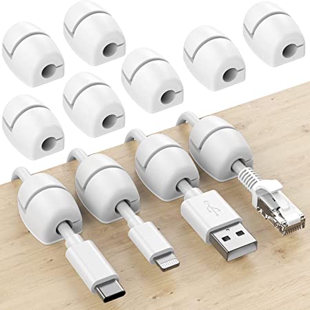 SOULWIT 16Pcs Cable Holder, Cable Management Clips Sticky Cord Organiser Silicone Self Adhesive for Desktop USB Charging Cable Power Cord Wire PC Office Home (White)