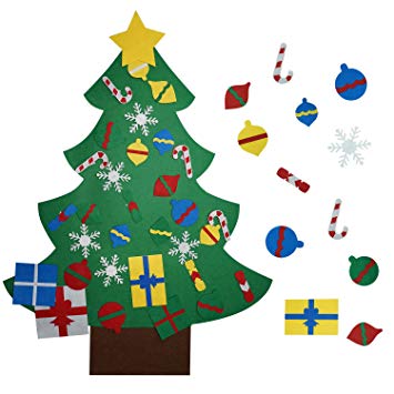 ICE FROG 3.5ft DIY Felt Christmas Tree Set, Wall Hanging Xmas Decorations with 30 Pcs Detachable Ornaments Handmade Craft Kit for Kids' Xmas Gift