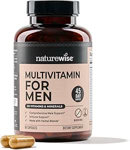 NatureWise Multivitamin for Men - Daily Mens Multivitamin & Minerals Supplement for Energy, Performance, Immunity - with Vitamin A, C, D, B-Complex - Gluten-Free, Non-GMO - 90 Capsules[45-Day Supply]