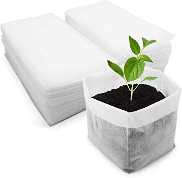 ENPOINT Plant Nursery Bags, 100 pcs 9.8 x 11 in Non-Woven Bags Plant Grow Bags Fabric Seedling Pots Plants Pouch for High Seedling Survival Planting Growing Tree Plants Flowers
