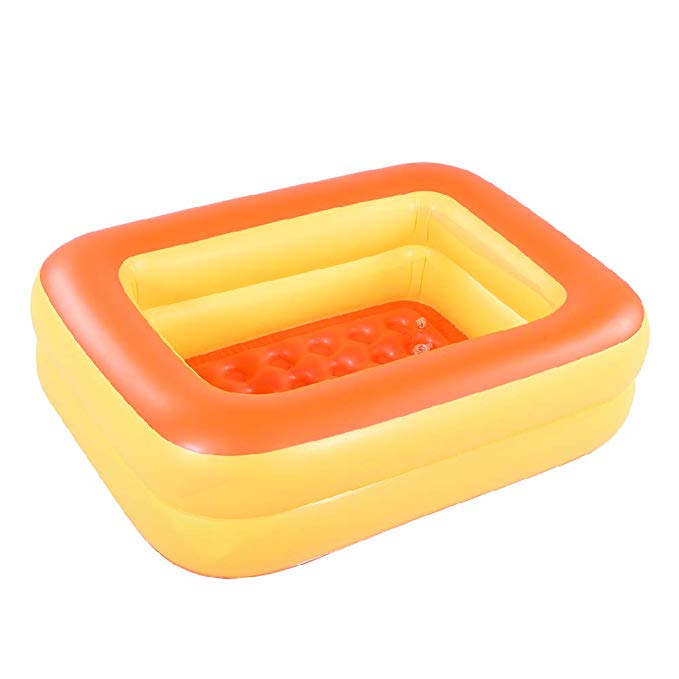 HIWENA Inflatable Kiddie Pool, 45" Orange Kids Swimming Pool Summer Water Fun Bathtub with Inflatable Soft Floor