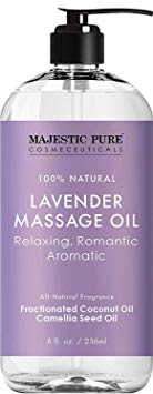 MAJESTIC PURE Lavender Massage Oil For Men and Women - Great For Calming, Soothing and to Relax - Blend of Natural Oils For Therapeutic Massaging and Aromatherapy - 8 fl oz.