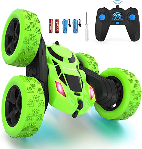 Hamdol Remote Control Car Double Sided 360°Rotating 4WD RC Cars with Headlights 2.4GHz Electric Race Stunt Toy Car Rechargeable Toy Cars for Boys Girls Birthday (Green)