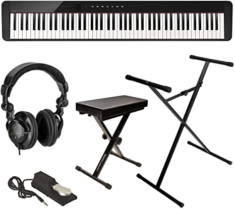 Casio Privia PX-S1000 88-Key Digital Piano (Black), Bundle with Bench, Stand, Sustain Pedal and Headphones