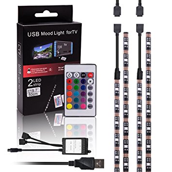 MICTUNING Bias Lighting 2 LED Light Strip Kit USB Powered Multi-color RGB LED Neon Accent Lighting Kit TV Backlight with Remote Control for HDTV, Flat Screen TV LCD, Desktop PC and more