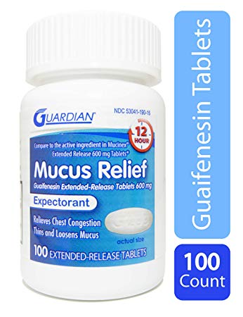 Guardian Mucus ER 12 Hour Extended Release Guaifenesin 600mg, Chest Congestion Expectorant Tablets (100 Count Bottle)