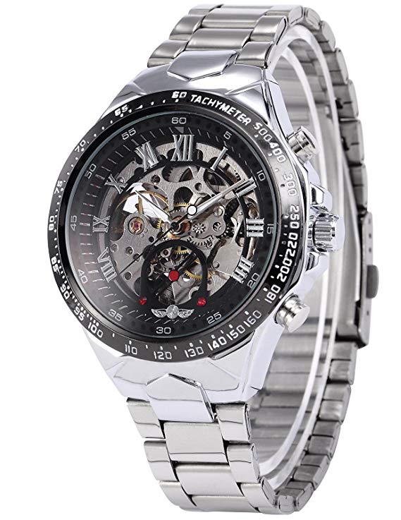 AMPM24 Men's Automatic Wrist Watch Skeleton Dial Stainless Steel Band Gold Silver