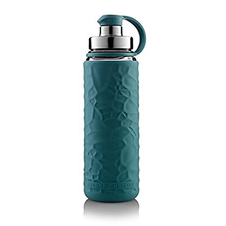 Anchor Hocking LifeProof Glass Water Bottle with Mediterranean Silicone Sleeve, Blue Water Bottle, 19.5 Ounce