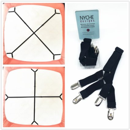 Crisscross 2 Way Adjustable Bed Sheet Straps Suspenders Grippers Fasteners For All Bedsheets Fitted Sheets Flat Sheets (Set of 2, Black)