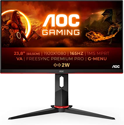 AOC AGON 24G2SAE - 24 Inch FHD Gaming Monitor, 165Hz, VA, 1ms, FreeSync Premium , Low input Lag, Speakers, Shadow Control (1920 x 1080 @ 165Hz, 350 cd/m² , HDMI 1.4 x 2 / DisplayPort 1.2 x 1)