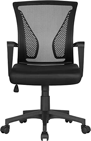 Yaheetech Adjustable Desk Chair Executive Computer Office Chair Ergonomic Swivel Fabric Mesh Task Chair w/Comfy Lumbar Support Black