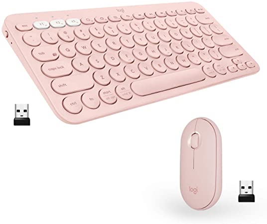 Logitech K380 for Mac   M350 Wireless Keyboard and Mouse Combo - Slim Portable Design, Quiet clicks, Long Battery Life, Bluetooth, Multi Device with Easy-Switch - macOS, iPadOS, iOS - Rose