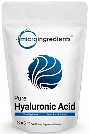 Pure Hyaluronic Acid Powder for Making Anti-Aging Serum, Internal Hydration & Joint Health Support, 60 grams. Non-Irradiated, Non-Contaminated and Non-GMO. Vegan Friendly.