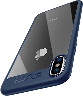 TOZO for iPhone X Case, PC   TPU Hybrid Ultra-Thin [ Perfect Fit ] Hard Protect Case Shock Absorption Back-Transparent Bumper for iPhone 10 / X [Blue Edge]