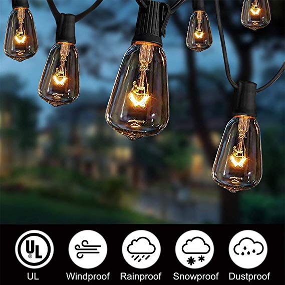Restartgo 10Ft String Lights with 11 Clear Edison Light Bulbs, UL Listed E12 Base for Party Porch, Backyard Patio-Black Wire