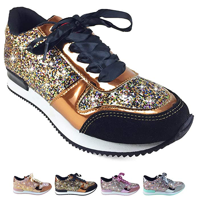 Barcelonetta Women | Glitter Fashion Sneakers | Sparkle Tennis Shoes