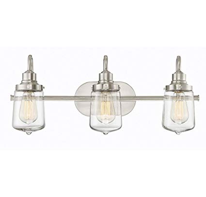 Trade Winds Lighting TW80017BN 3-Light Industrial Retro Vintage Transitional Loft Vanity Bath Light with Clear Glass in Brushed Nickel