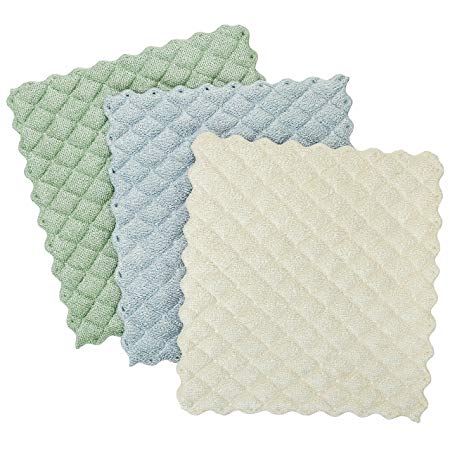 Envision Home 3 Pack Microfiber Quilted Kitchen Dish Cloths, 6-1/2" x 7-1/2", Multicolored