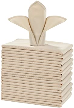 Cieltown Polyester Cloth Napkins 1-Dozen, Solid Washable Fabric Napkins Set of 12, Perfect for Weddings, Parties, Holiday Dinner (17 x 17-Inch, Beige)