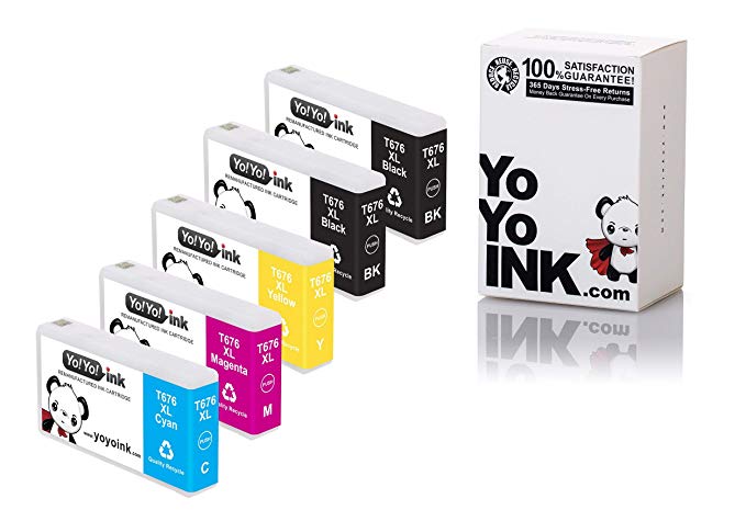 YoYoInk Remanufactured Ink Cartridge Replacement for Epson T676XL 676 XL (2 Black, 1 Cyan, 1 Magenta, 1 Yellow; 5-Pack)