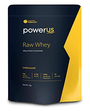 Powerus Raw Whey Protein Powder 1Kg | 80% Concentrate Whey | 33 Servings | 24 gm Protein, 5.1 gms BCAA and 4 gms Glutamine Per Serving - Unflavored