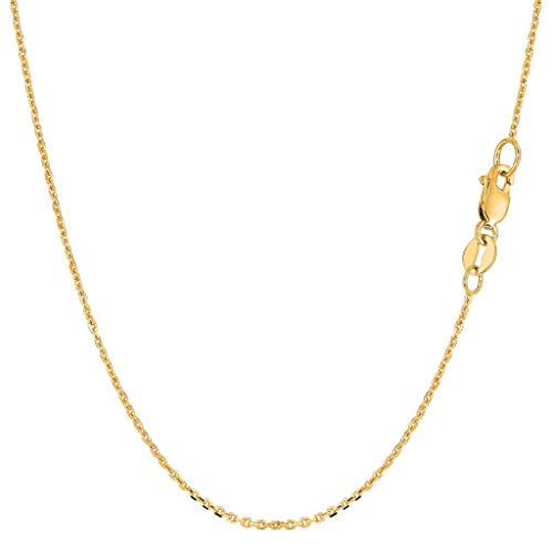 14K Yellow or White or Rose/Pink Gold 1.1mm Shiny Diamond Cut Lite Cable Link Chain Necklace for Pendants and Charms with Lobster-Claw Clasp (16" 17" 18" 20" or 24 inch)