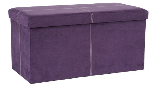 FHE Group Microsuede Folding Storage Ottoman Bench, 30 by 15 by 15 Inches, Purple