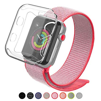 YIUES Compatible Apple Watch Band 38mm 42mm with Case, Soft Breathable Lightweight Nylon Sport Loop, Adjustable Sport Loop Band Compatible Apple Watch Series 3/2/1