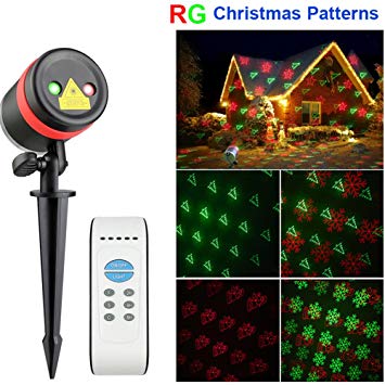 Adecorty Christmas Laser Lights R & G Christmas Laser Light Projector Waterproof Laser Lights Outdoor with Remote Control Timer, Outdoor Decorations for Christmas Party House Wall Garden Yard Decor