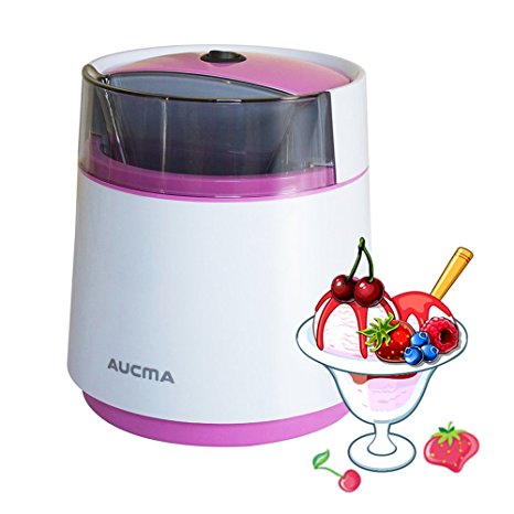 Aucma Automatic Ice Cream Maker, Homemade Frozen Yogurt , Sorbet Machine With Large Pour Spout for Home DIY Party , 1 Quart Freezer Bowl, Save Your Storage Space ( Pink )