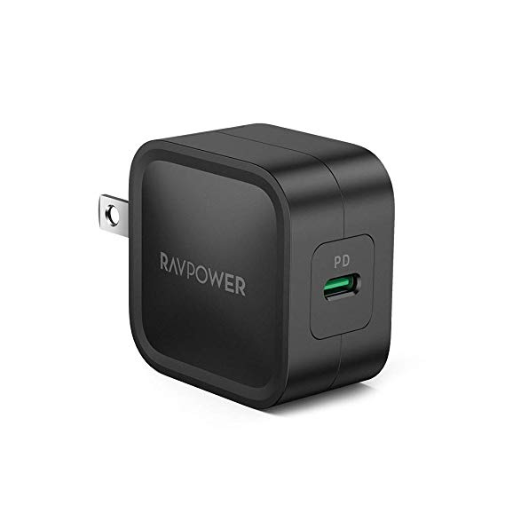 USB C Wall Charger, RAVPower 30W PD 3.0 [GaN Tech] Type-C Fast Charging Adapter with Folding Prong, Compatible with MacBook Air, iPad Pro, iPhone Xs Max/XR/X (Black)