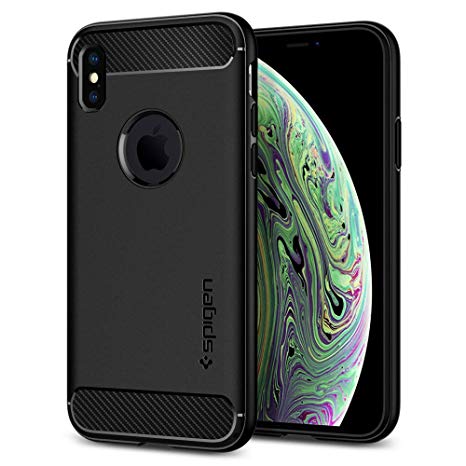 Spigen [Rugged Armor] iPhone Xs Case, iPhone X Case 5.8 inch with Resilient Shock Absorption and Carbon Fiber Design for iPhone Xs (2018) iPhone X (2017) 5.8 inch - Matte Black