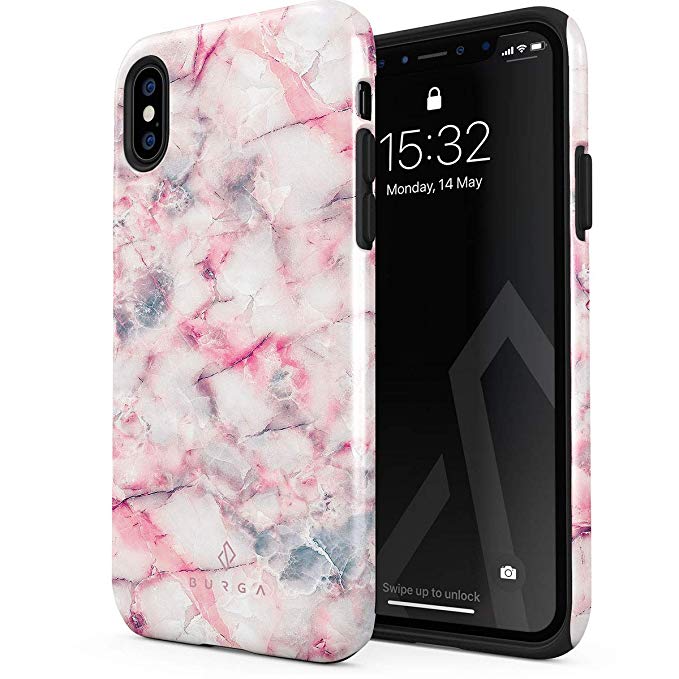 BURGA Phone Case Compatible with iPhone Xs Max Raspberry Jam Pink Candy Marble Cute for Women Heavy Duty Shockproof Dual Layer Hard Shell   Silicone Protective Cover