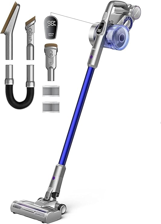 Dreo Cordless Vacuum Cleaner, Lightweight Handheld/Stick Vacuum with Powerful Suction, Detachable Battery Up to 60 Mins, LED Headlights, Tools for Home Hard Floors Carpets Pet Hair Car, Slim, Blue