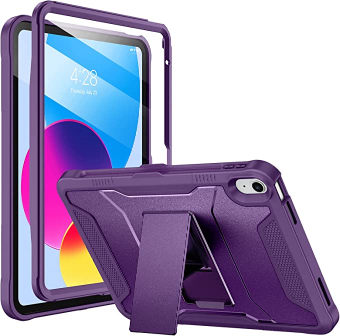 Soke Case for iPad 10th Generation 10.9-inch 2022, with Built-in Screen Protector and Kickstand, Rugged Full Body Protective Cover for New Apple iPad 10.9 Inch - Purple