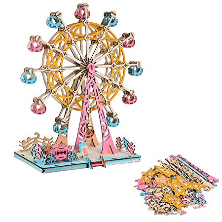 3D Wooden Puzzle DIY Ferris Wheel Puzzle 3D Jigsaw Model Gifts for Kids and Adults (295 PCS)