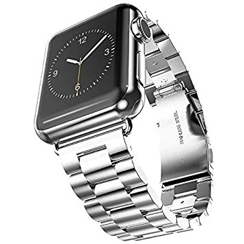 Apple Watch Band 42mm Fwheel Stainless Steel Metal Replacement Smart Watch Band Bracelet with Double Button Folding Clasp for Apple Watch Series 1 Series 2 Series 3 All Models (Silver 42mm)