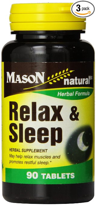 Mason Vitamins Relax & Sleep with A Natural Herbal Formula That Contains Valerian Root & Passiflora Extract Tablets, 90-Count Bottles (Pack of 3)