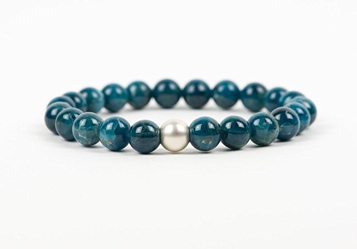 Apatite Bracelet, Natural Dark Blue Gemstone Bracelet, 8 mm Beads
