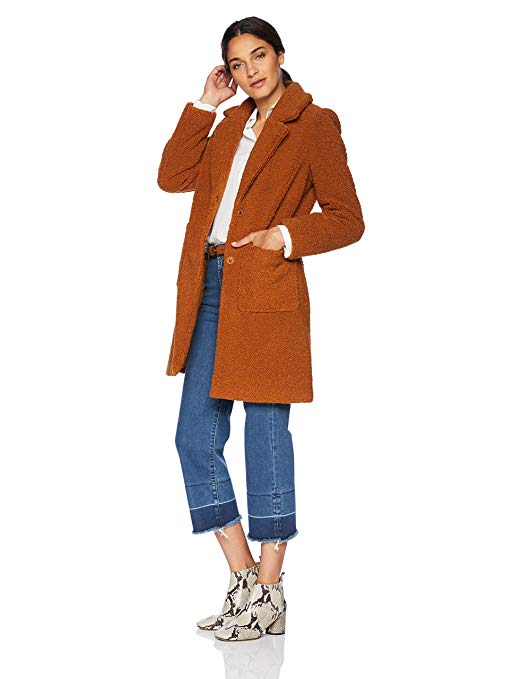 French Connection Women's 3/4 Faux Shearling Coat