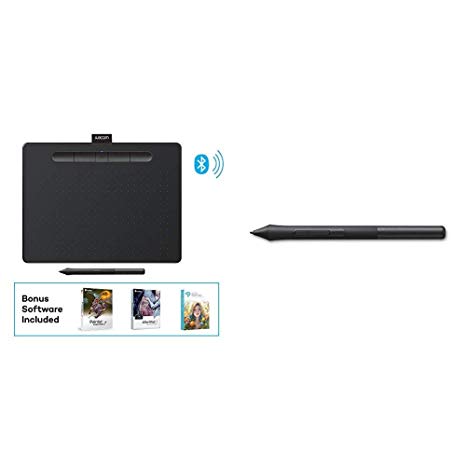 Wacom Intuos Wireless Graphics Drawing Tablet with 3 Bonus Software Included, 10.4" X 7.8", Black (CTL6100WLK0) Bundle with Wacom LP1100K 4K Pen for Intuos Tablet