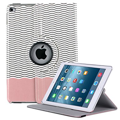 iPad Mini 4 Case, BENTOBEN 360 Rotating Magnetic Smart Cover Apple Pencil Holder Auto Sleep and Wake Up Premium Faux Leather with Kickstand Case for iPad Mini 4 Retina [Patented Pattern], Rose Gold